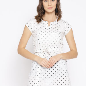 Women polka dot cotton A-line White Dress