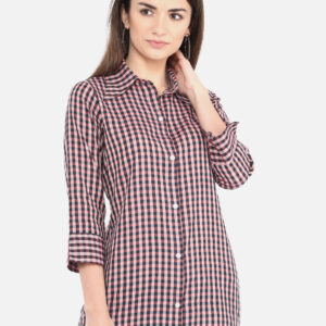 Women Checkered Casual Spread pink and black casual Shirt