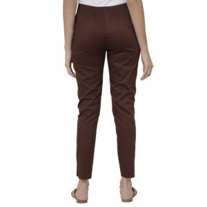 Dark Brown Regular Fit Solid Cigarette Trousers
