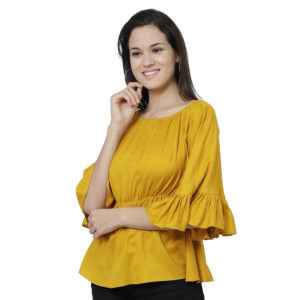 Casual Bell Sleeve Solid Women Yellow Top